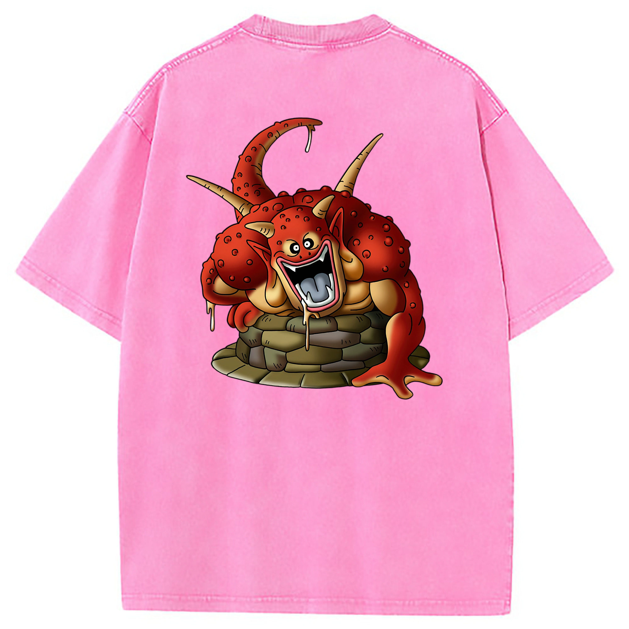 （画像用） ドラゴンクエスト Doragon Kuesuto Dragon Quest 綿100% ヴィンテージ風 半袖Tシャツ（背面プリント）